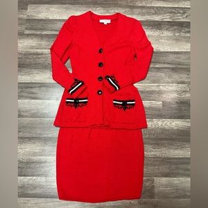 St John knit skirt suit Red, black and white. Flaws size 6